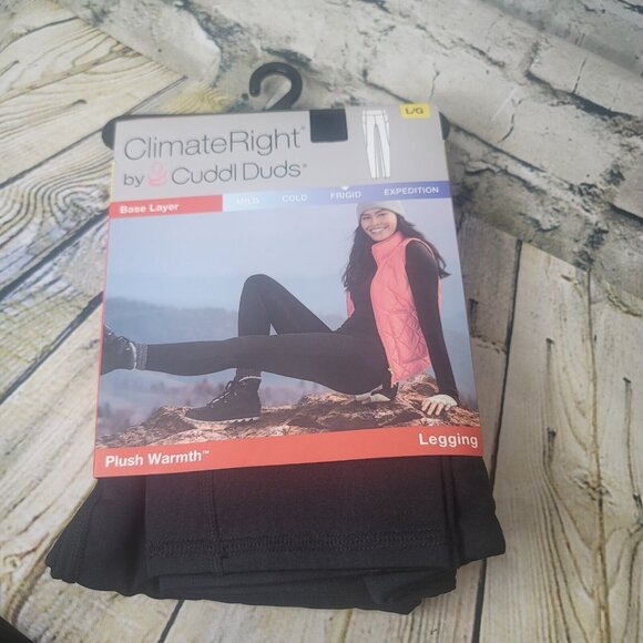 Climate Right Cuddl Duds Women's Frigid Plush Warmth Leggings Size L Black - Picture 1 of 3